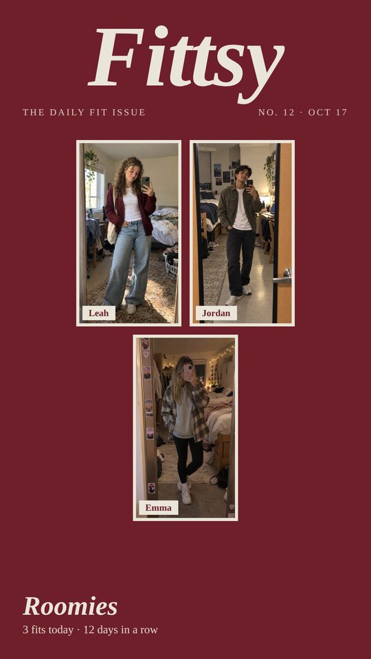 A Fittsy Cover frame with four friends' outfits